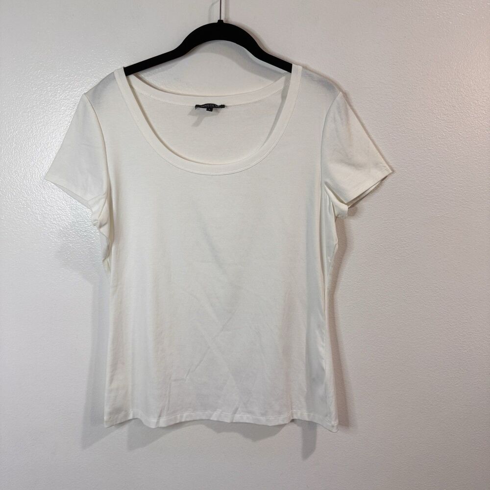 Lafayette 148 New York T-shirt White L Scoop Neck Stretch Cotton Basic Layer